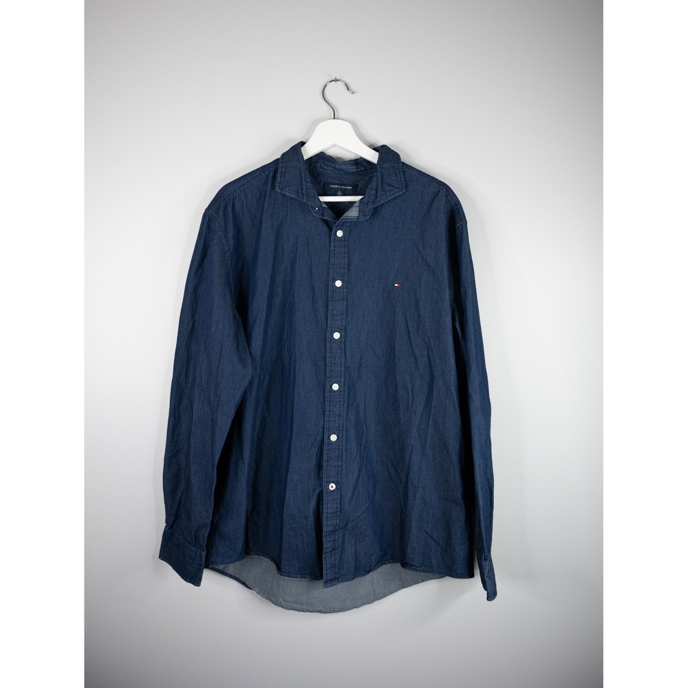 Tommy Hilfiger Denim Button Down Shirt Mens XL Blue Excellent Long Sleeve Cotton